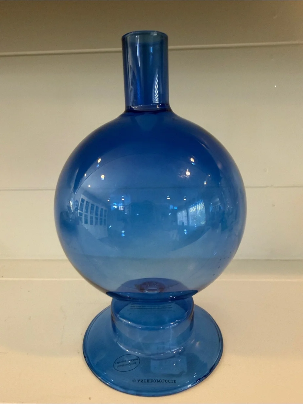 Anthropologie Blue Blown Glass Orb Vase